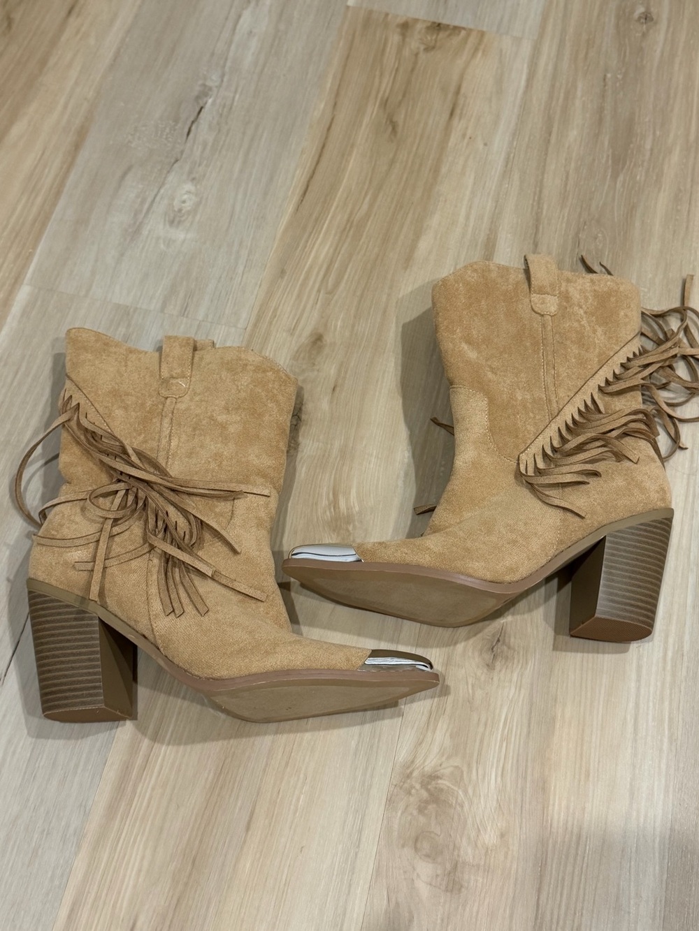Women's Tan Suede Fringe Western Boots